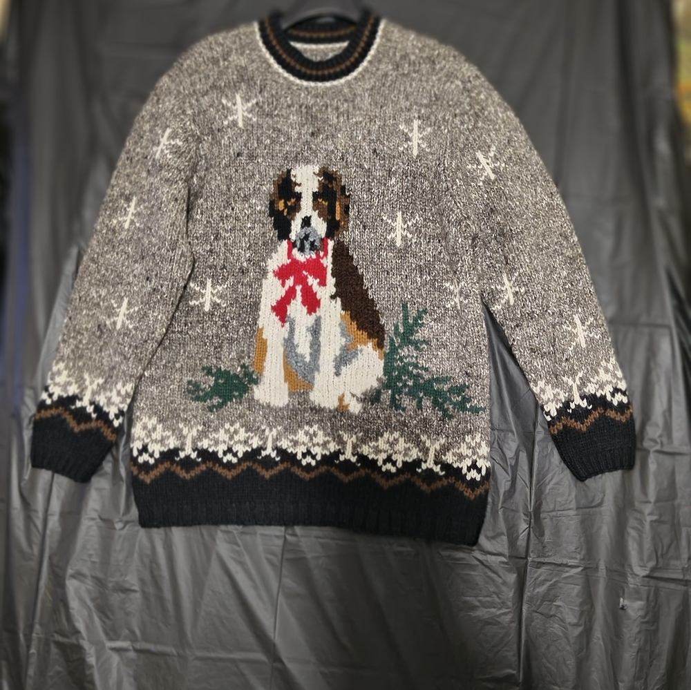 Talbots Vintage St. Bernard Hand Knit Wool Sweater Gray Size Medium